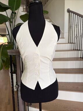 NWOT Commense Cream Halter Button-Front Vest Adjustable (M)